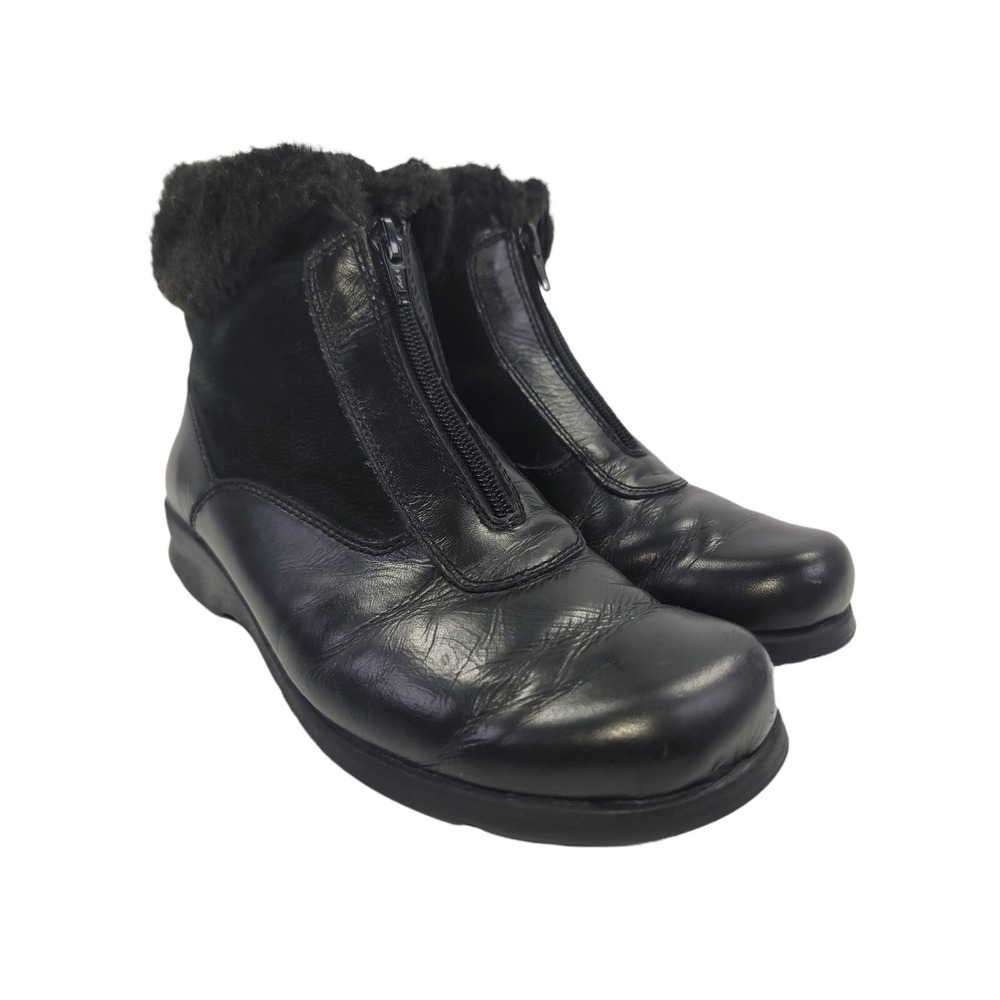 Earth Shoe Womens Black Ankle‎ Boots Folded Zip Up Booties Size 7.5 M